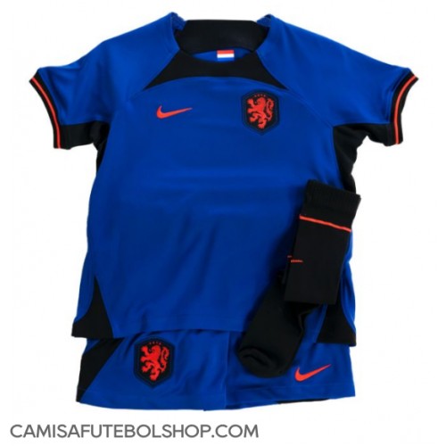 Camisa de time de futebol Holanda Replicas 2º Equipamento Infantil Mundo 2022 Manga Curta (+ Calças curtas)